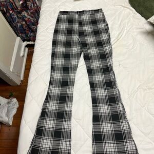 Black and White Plaid Flare Pants